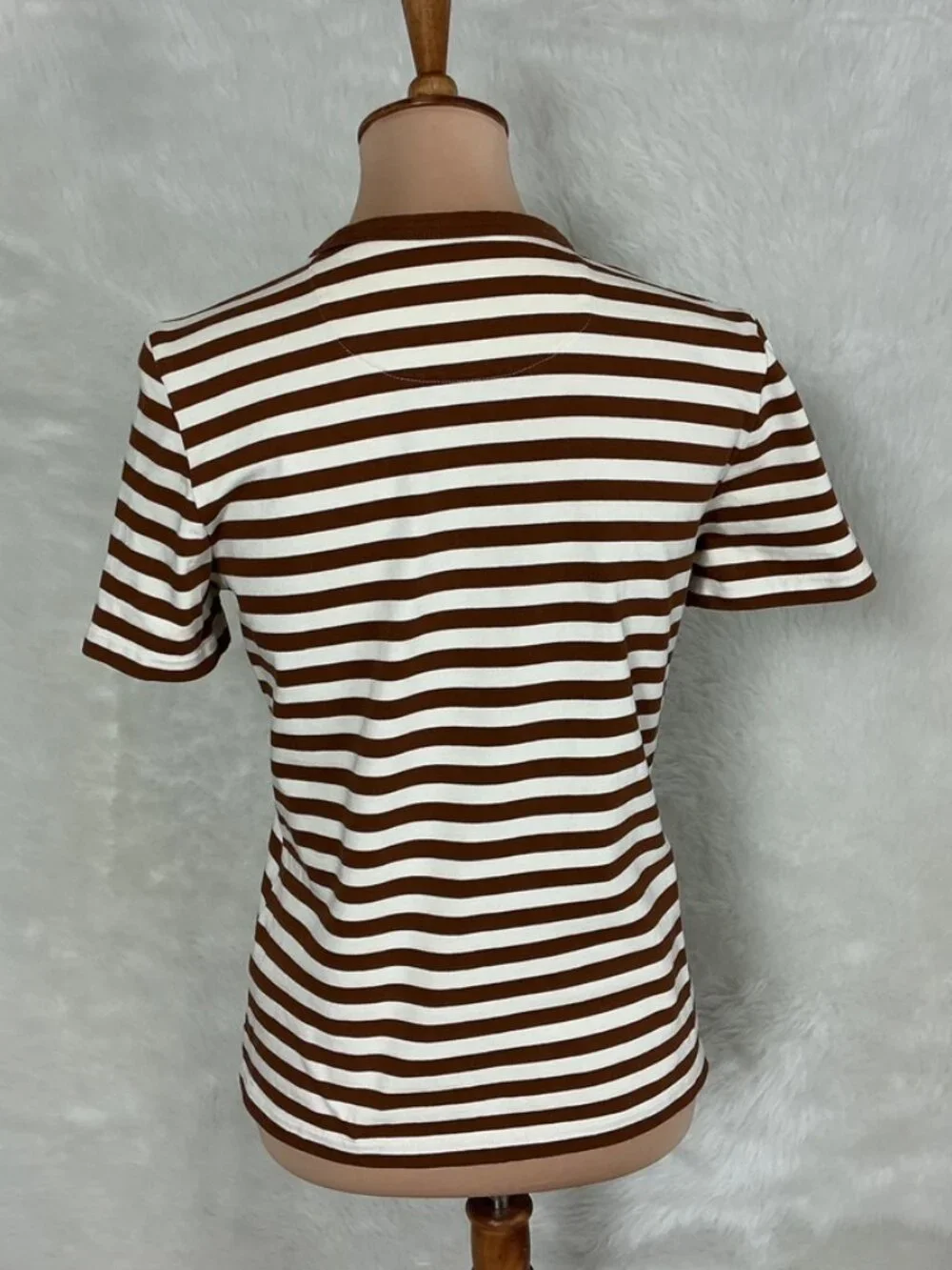 Tory Burch Brown & White Striped Cotton Logo T-Shirt S - Picture 3 of 7